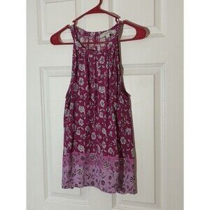 Loft Pink Floral Tank Top Large Spring Boho Work Paisley Purple Staples Basics